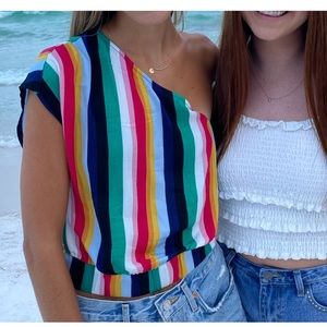 One Shoulder Rainbow Striped Blouse (Brand BB Dakota), Size S